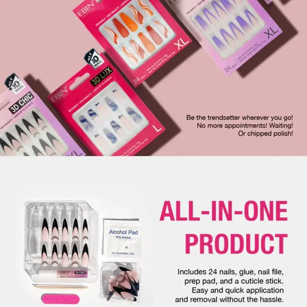 NEW EBIN New York 3D Lux Winter Edition in Dazzling Gala Glue On Nail 24pc Set